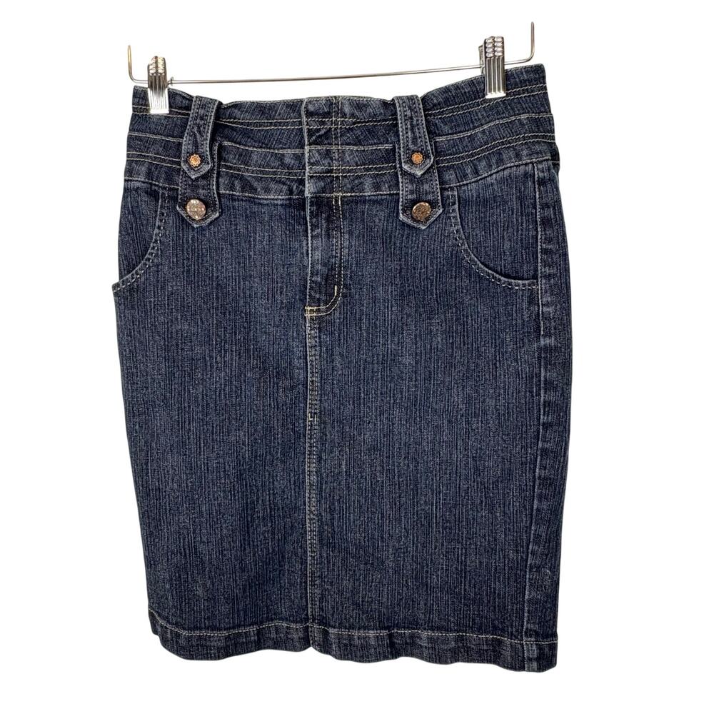 Y2K Yuva Denim Midi Skirt Low Rise Dark Wash Vintage 2000s Streetwear Fall M